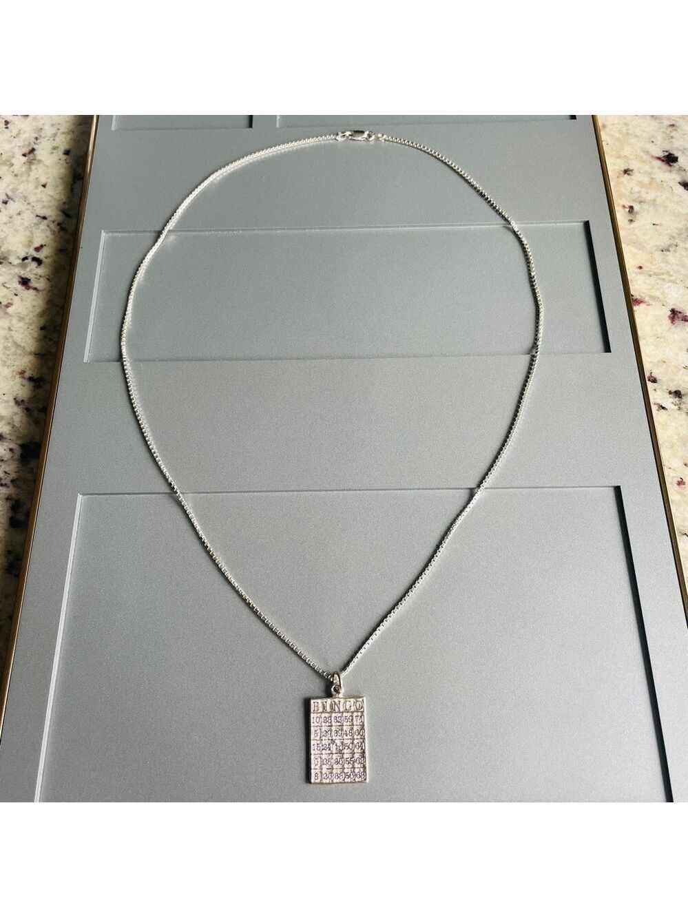 Bingo Card Pendant Sterling Silver Milor Box Chain Necklace Game Night N… - Picture 2 of 8